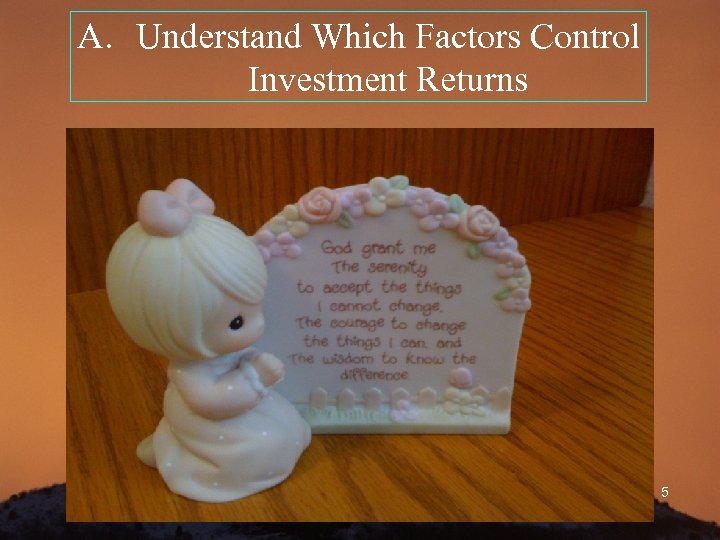 A. Understand Which Factors Control Investment Returns 5 