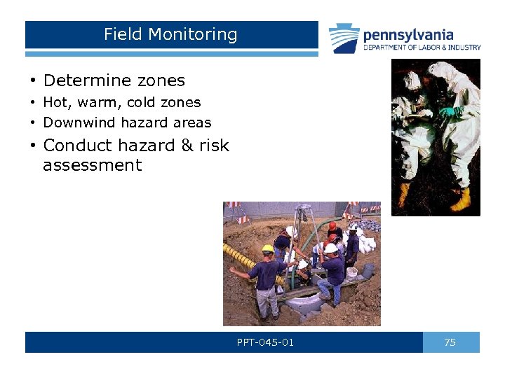 Field Monitoring • Determine zones • Hot, warm, cold zones • Downwind hazard areas