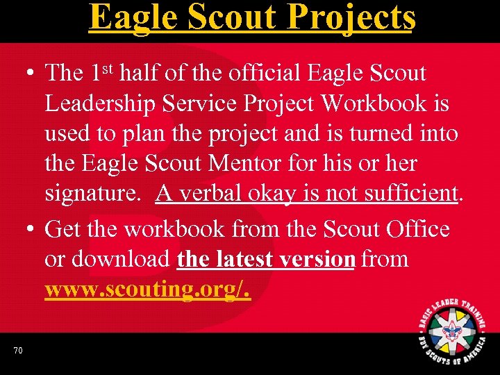 Eagle Scout Projects • The 1 st half of the official Eagle Scout Leadership
