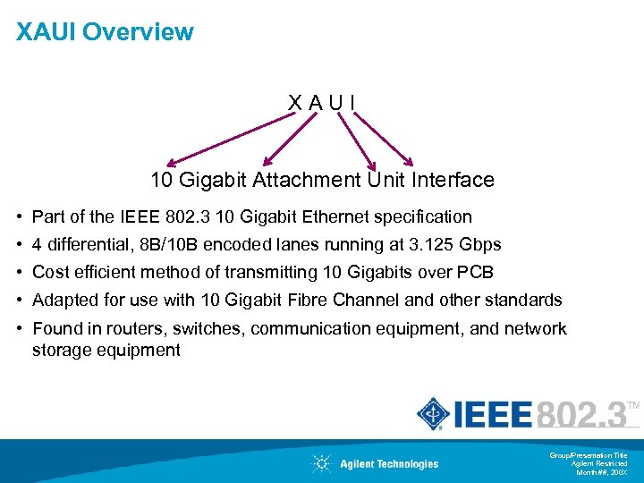 XAUI Overview XAUI 10 Gigabit Attachment Unit Interface • Part of the IEEE 802.