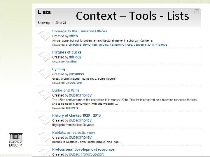Context – Tools - Lists 21 
