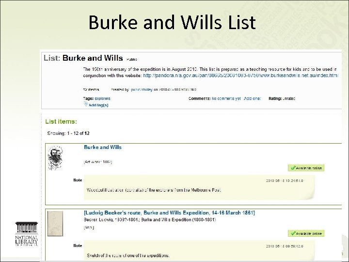 Burke and Wills List 22 