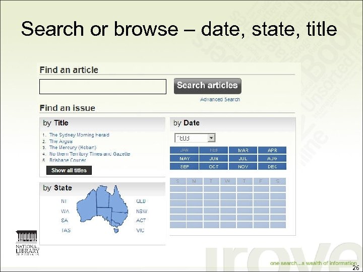 Search or browse – date, state, title 26 