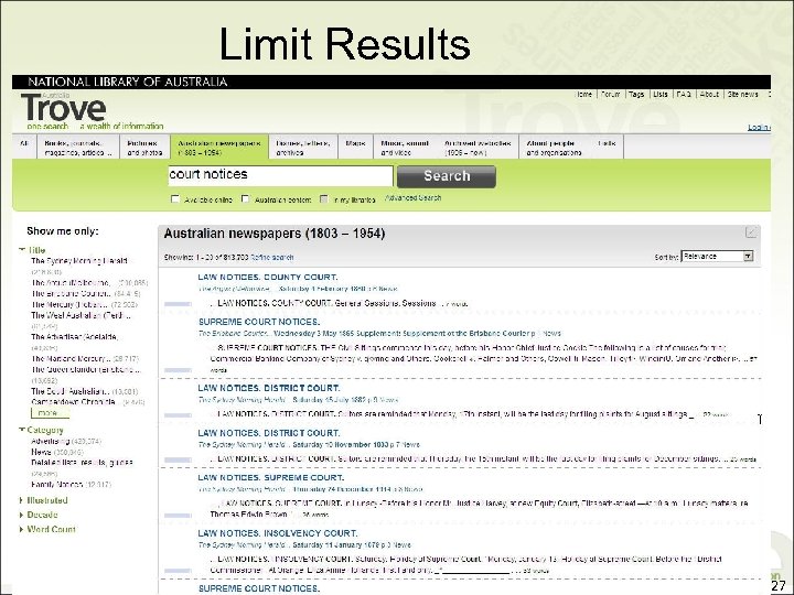 Limit Results 27 