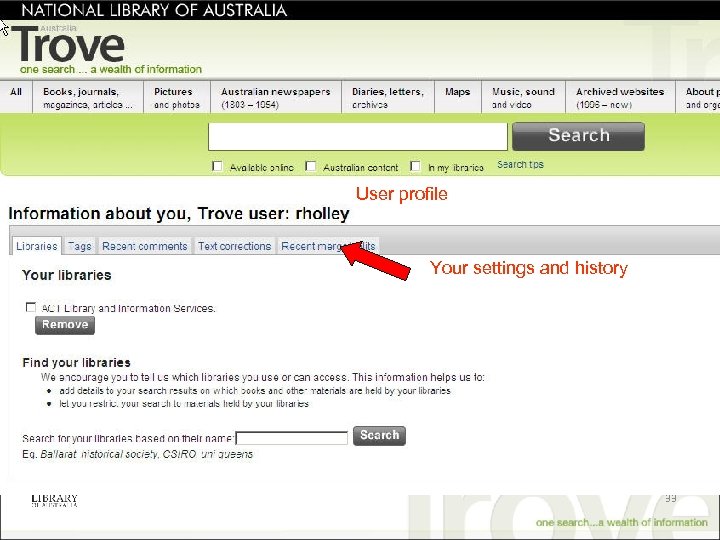 User profile Your settings and history 33 