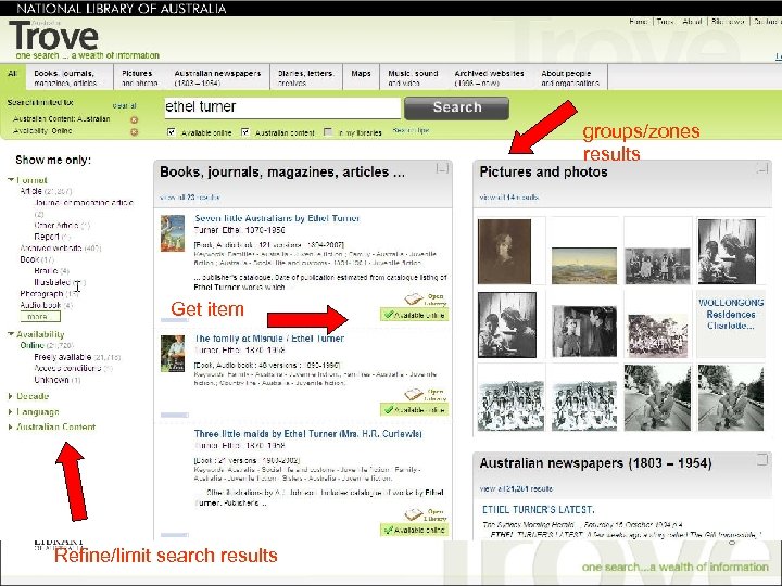 groups/zones results Get item Refine/limit search results 8 