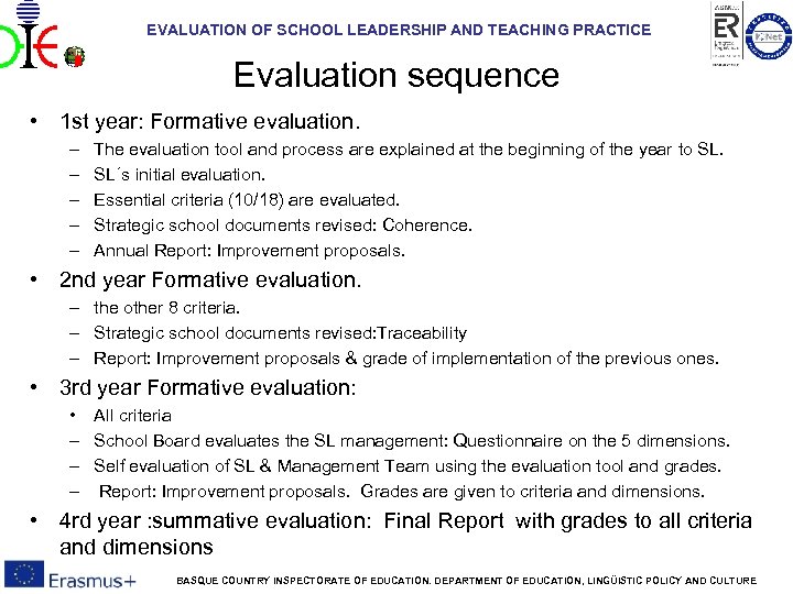 EVALUATION OF SCHOOL LEADERSHIP AND TEACHING PRACTICE Evaluation sequence • 1 st year: Formative