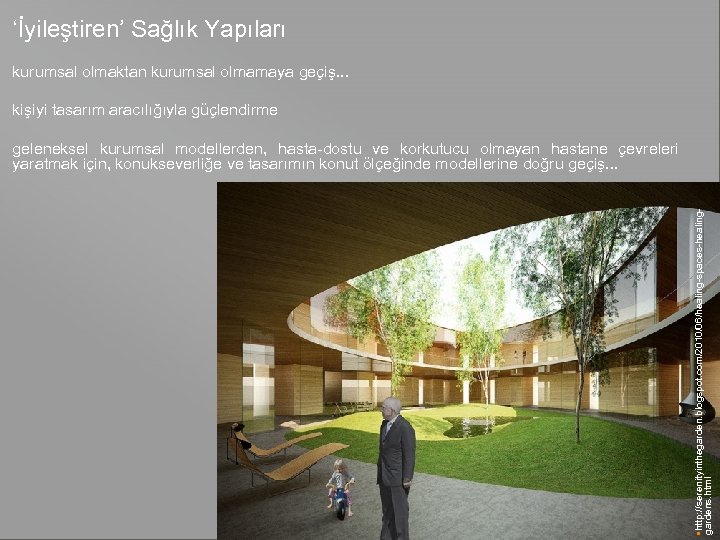 ‘İyileştiren’ Sağlık Yapıları kurumsal olmaktan kurumsal olmamaya geçiş. . . kişiyi tasarım aracılığıyla güçlendirme