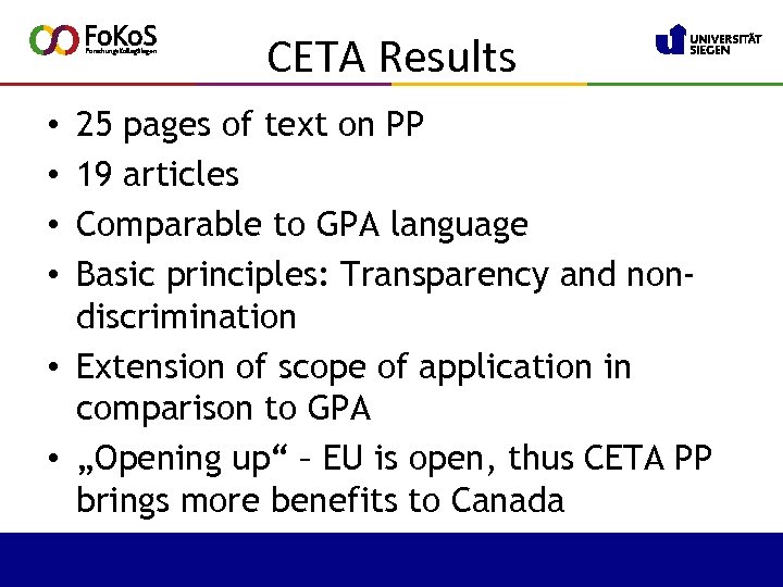 CETA Results 25 pages of text on PP 19 articles Comparable to GPA language