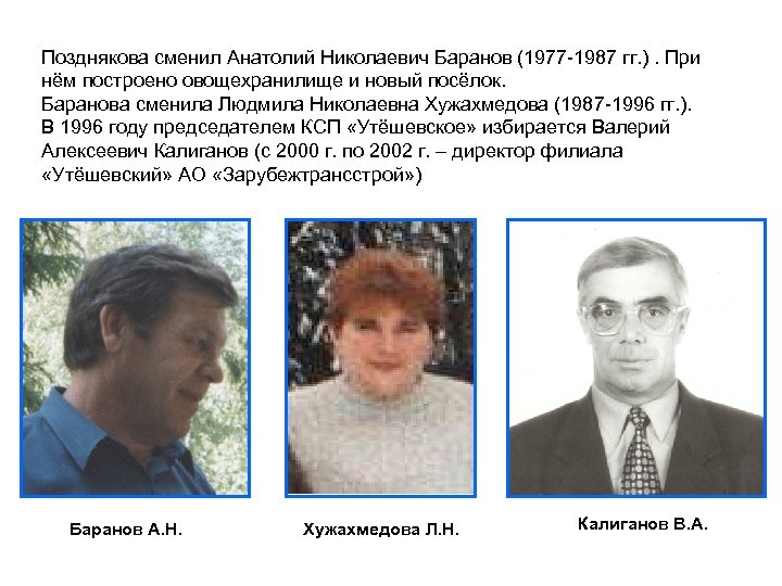 Позднякова сменил Анатолий Николаевич Баранов (1977 -1987 гг. ). При нём построено овощехранилище и