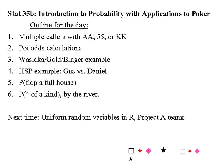 Stat 35 b: Introduction to Probability with Applications to Poker Outline for the day: