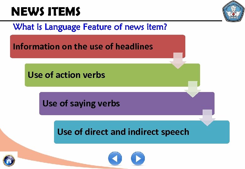 NEWS ITEMS What is Language Feature of news item? Information on the use of