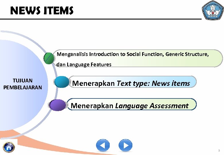 NEWS ITEMS Menganalisis Introduction to Social Function, Generic Structure, dan Language Features TUJUAN PEMBELAJARAN