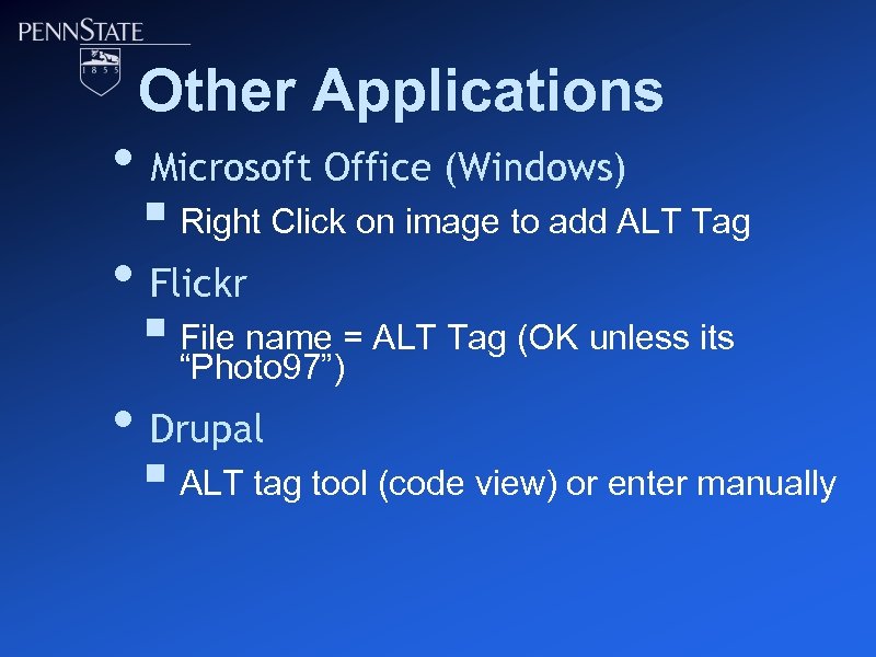 Other Applications • Microsoft Office (Windows) § Right Click on image to add ALT