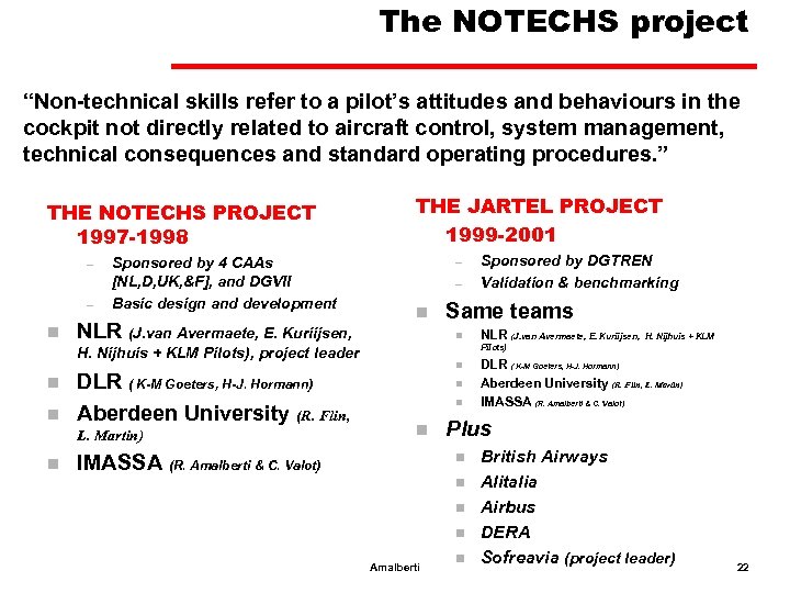 The NOTECHS project “Non-technical skills refer to a pilot’s attitudes and behaviours in the