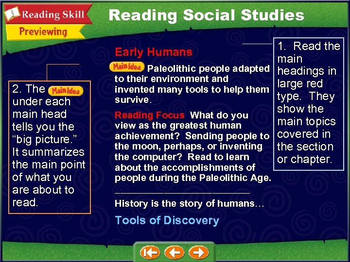 Reading Social Studies 1. Read the main Paleolithic people adapted headings in to their