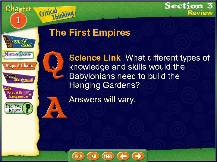 The First Empires Science Link What different types of knowledge and skills would the