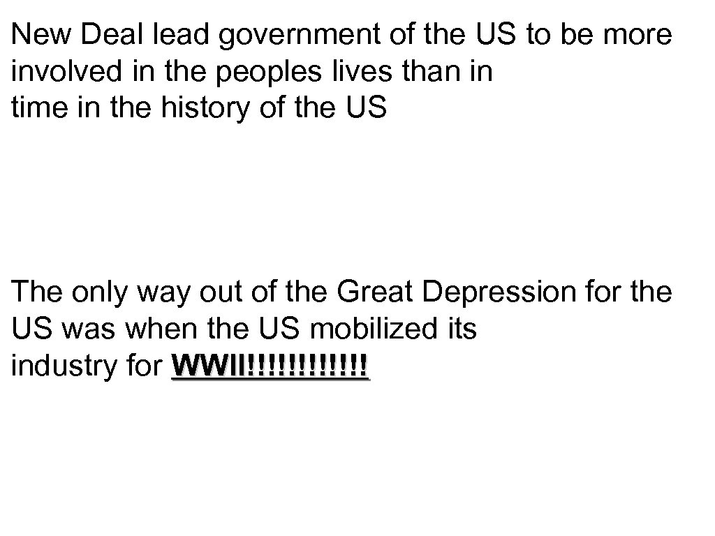 New Deal lead government of the US to be more involved in the peoples