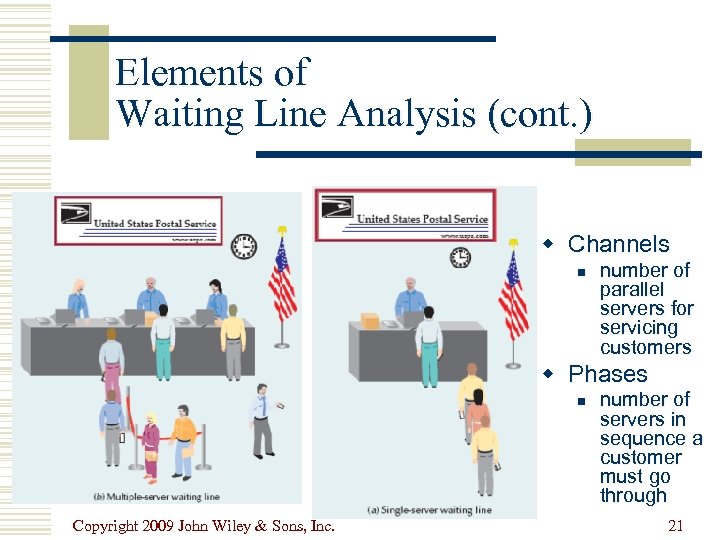 Elements of Waiting Line Analysis (cont. ) w Channels n number of parallel servers