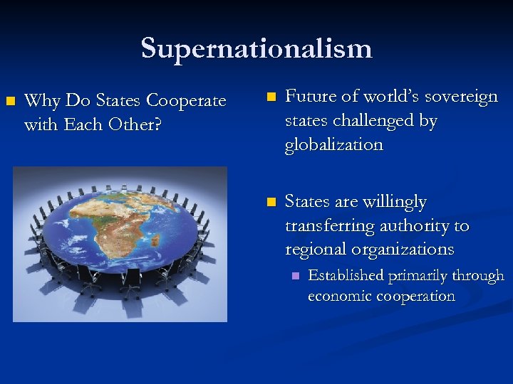 Supernationalism n Why Do States Cooperate with Each Other? n Future of world’s sovereign