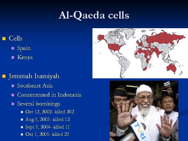 Al-Qaeda cells n Cells n n n Spain Kenya Jemmah Isamiyah n n n