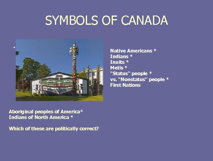 SYMBOLS OF CANADA. Aboriginal peoples of America* Indians of North America * Which of