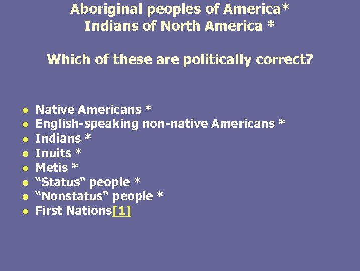 Aboriginal peoples of America* Indians of North America * Which of these are politically