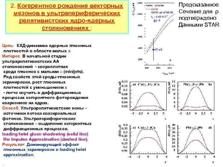 2. Когерентное рождение векторных мезонов в ультрапериферических релятивистских ядро-ядерных столкновениях : Цель: КХД-динамика ядерных