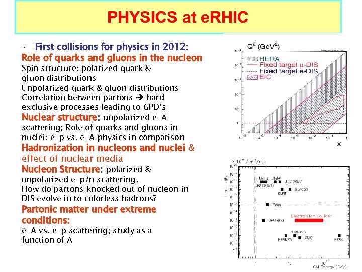 PHYSICS at e. RHIC • First collisions for physics in 2012: Role of quarks