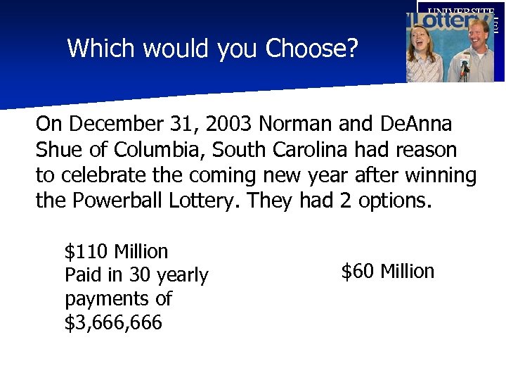 Which would you Choose? UNIVERSITE D’AUVERGNE Drake University On December 31, 2003 Norman and