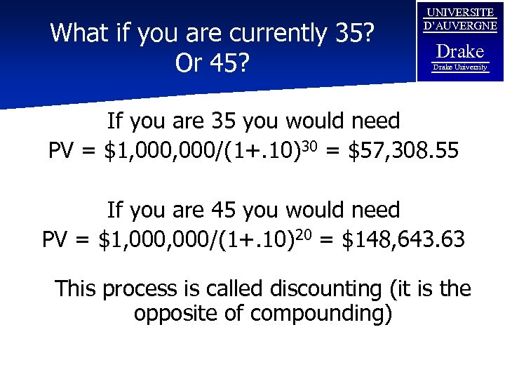 What if you are currently 35? Or 45? UNIVERSITE D’AUVERGNE Drake University If you