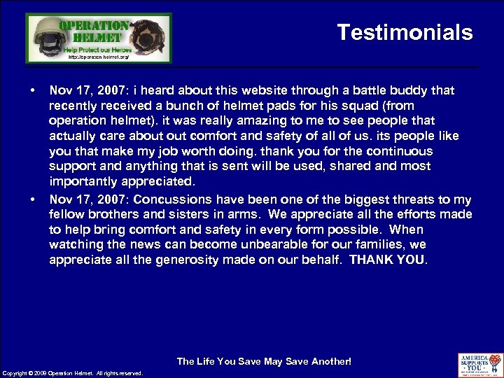 Testimonials • • Nov 17, 2007: i heard about this website through a battle