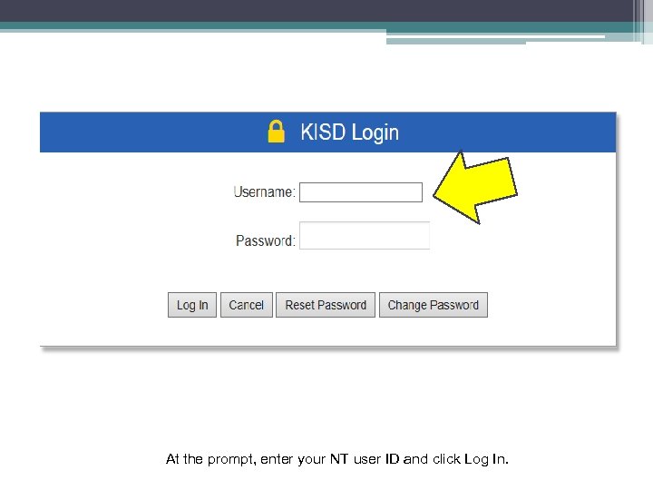 At the prompt, enter your NT user ID and click Log In. 