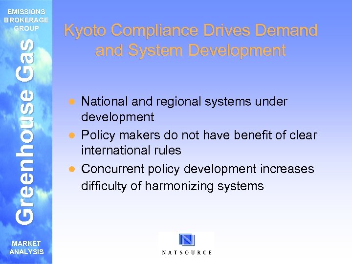 Greenhouse Gas EMISSIONS BROKERAGE GROUP MARKET ANALYSIS Kyoto Compliance Drives Demand System Development National