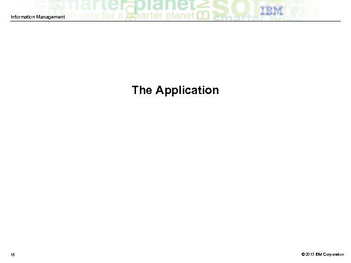 Information Management The Application 15 © 2013 IBM Corporation 