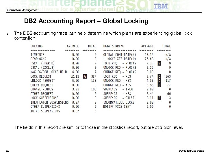 Information Management DB 2 Accounting Report – Global Locking ■ The DB 2 accounting