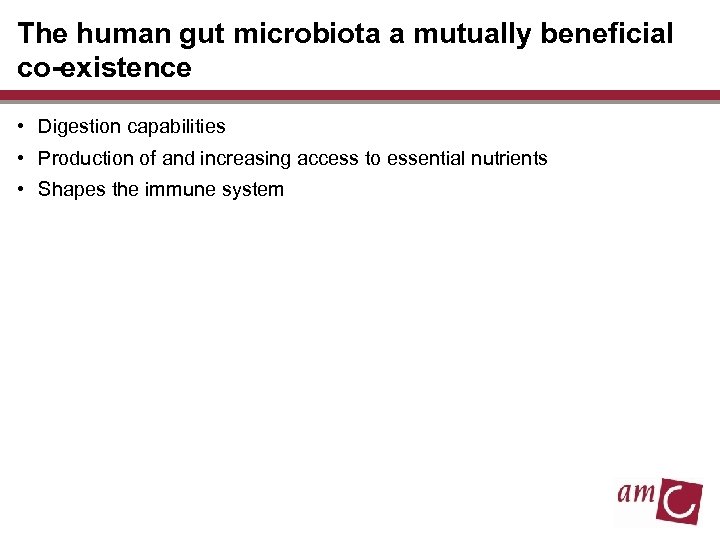 The human gut microbiota a mutually beneficial co-existence • Digestion capabilities • Production of