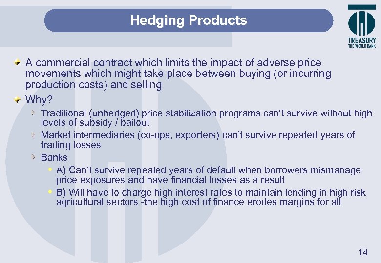 Hedging Products A commercial contract which limits the impact of adverse price movements which