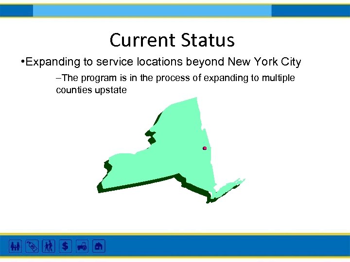 Current Status • Expanding to service locations beyond New York City –The program is