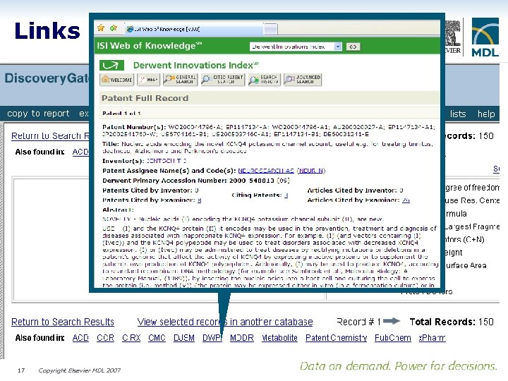 Links to all indexed content 17 Copyright Elsevier MDL 2007 