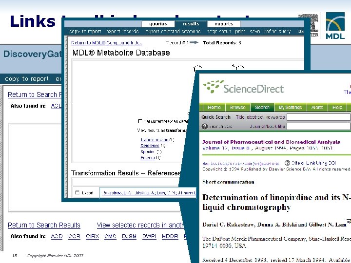 Links to all indexed content 18 Copyright Elsevier MDL 2007 
