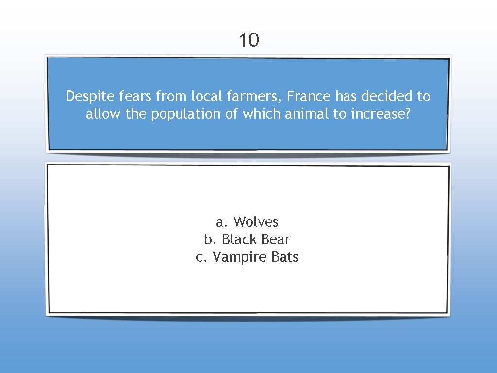 10 Despite fears from local farmers, France has decided to allow the population of