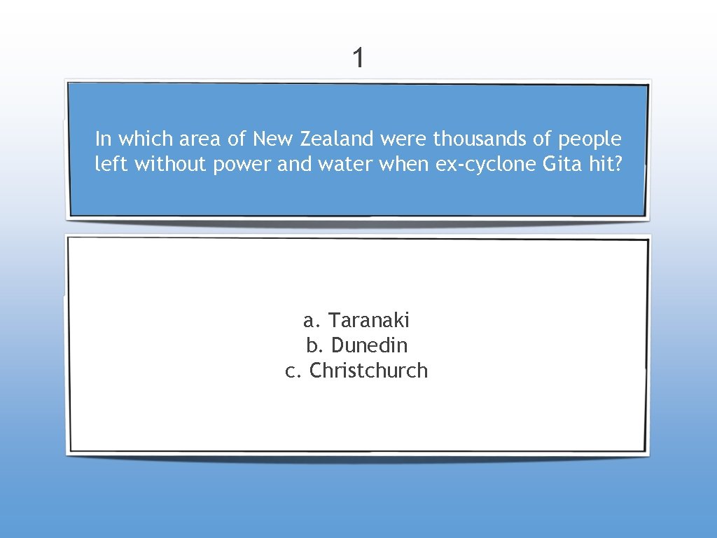 1 In which area of New Zealand were thousands of people left without power