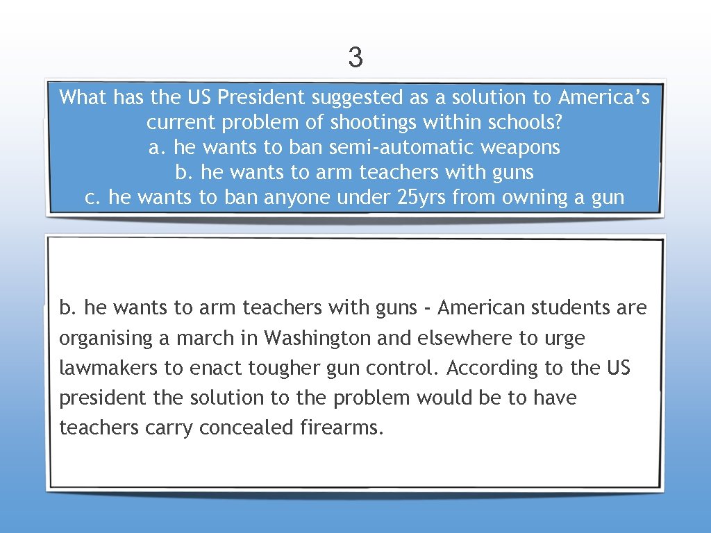 3 What has the US President suggested as a solution to America’s current problem