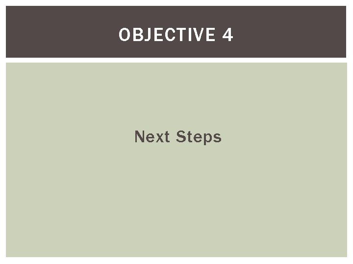 OBJECTIVE 4 Next Steps 