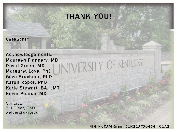 THANK YOU! Questions? Acknowledgements: Maureen Flannery, MD David Green, MD Margaret Love, Ph. D
