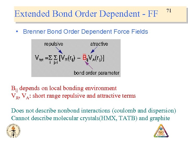 Extended Bond Order Dependent - FF 71 • Brenner Bond Order Dependent Force Fields