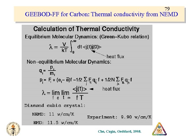 79 GEEBOD-FF for Carbon: Thermal conductivity from NEMD Che, Cagin, Goddard, 1998. 