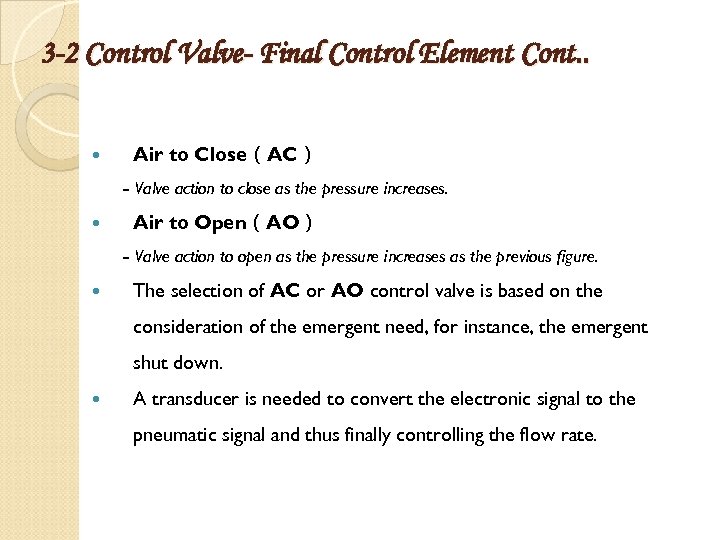 3 -2 Control Valve- Final Control Element Cont. . Air to Close（AC） - Valve