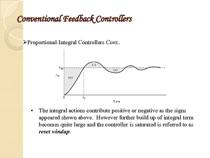 Conventional Feedback Controllers ØProportional-Integral Controllers Cont. . • The integral actions contribute positive or